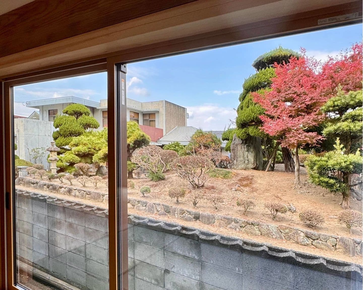 北の窓から借景した隣家の庭